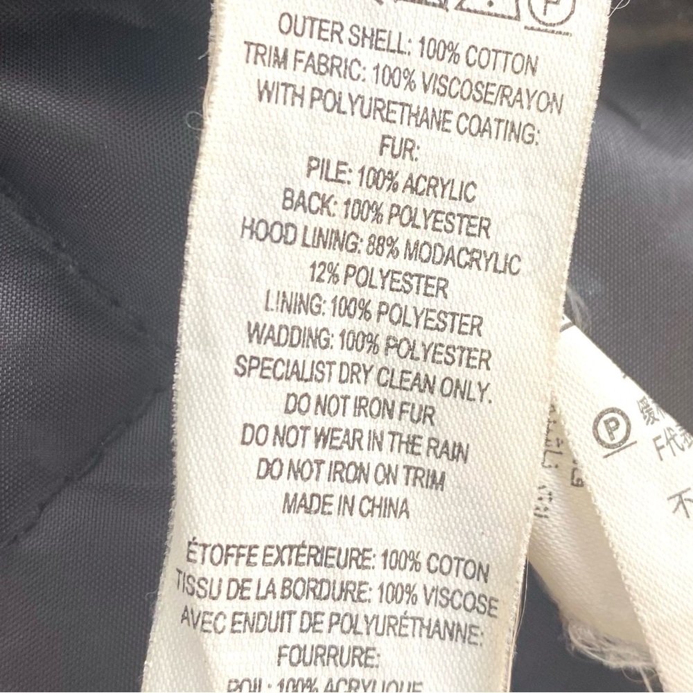 French Connection FC Jeans Faux-Fur Hood Quilted Parka Coat Black/Charcoal, US 6 - Picture 9 of 11